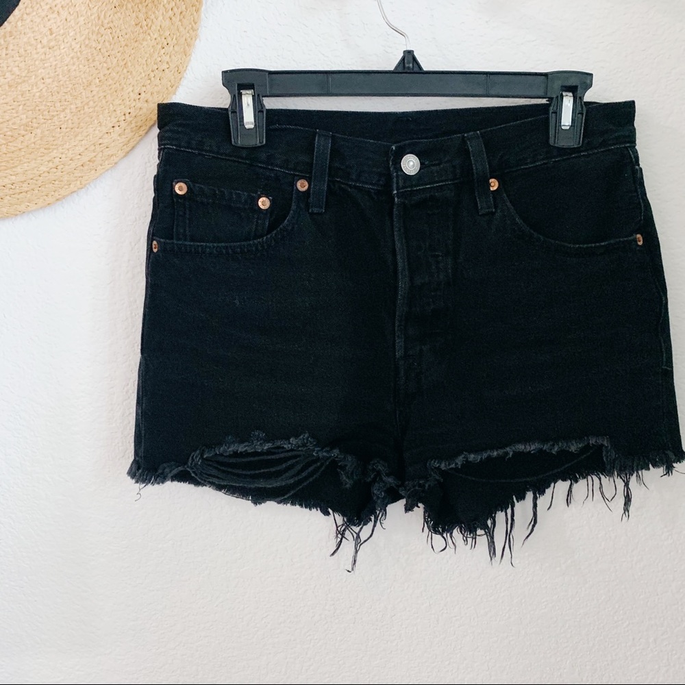 Levi 501 Black Denim Jean Shorts size 28